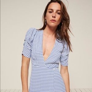 Reformation Lorena Dress in Blue Checkered Print